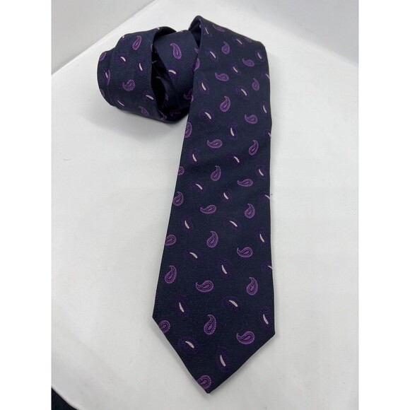 Vintage Mens Brooks Brothers Makers & Merchants Navy Italy Woven Silk Paisley - Picture 2 of 10